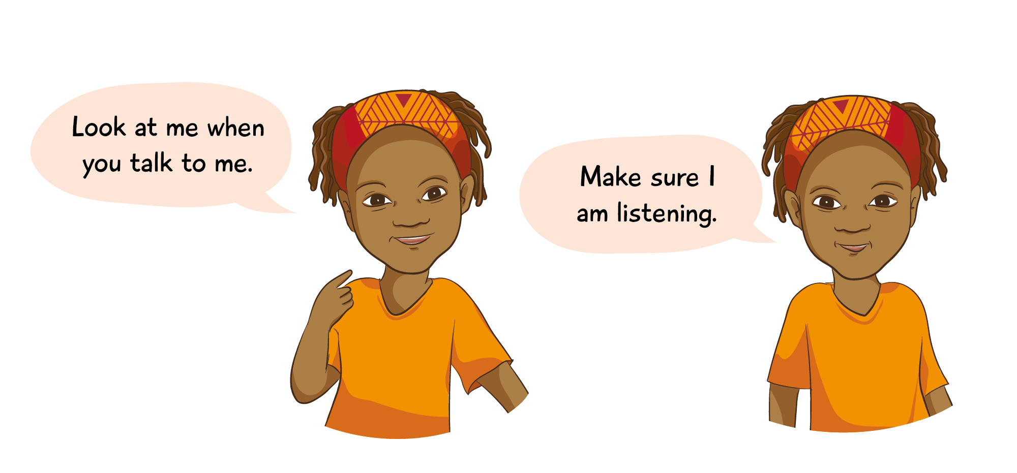 Child emphasizing eye contact and listening during communication